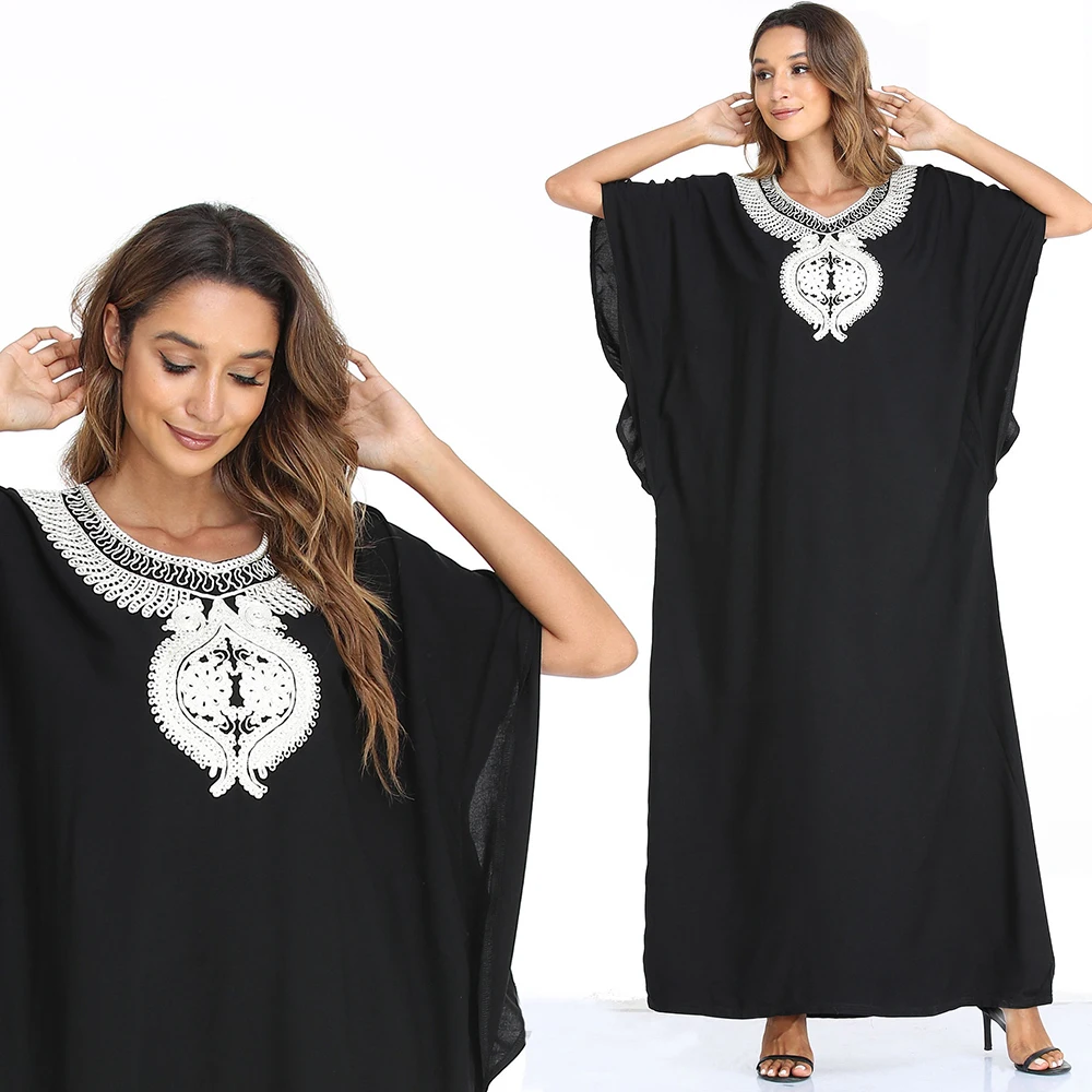 

Eid Islam Black Open Chiffon Organza Abaya for Women Thin Long Dress Clothing Moroccan Women's Chilabas Batwing Abaya