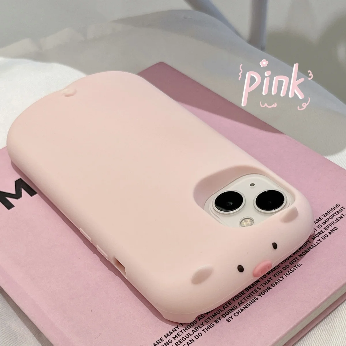 Korean Cute Cartoon 3D Pink Pig Silicone Creative Phone Case For iPhone 16 15 14 13 Pro Max Funny Gift Shockproof Soft Cover