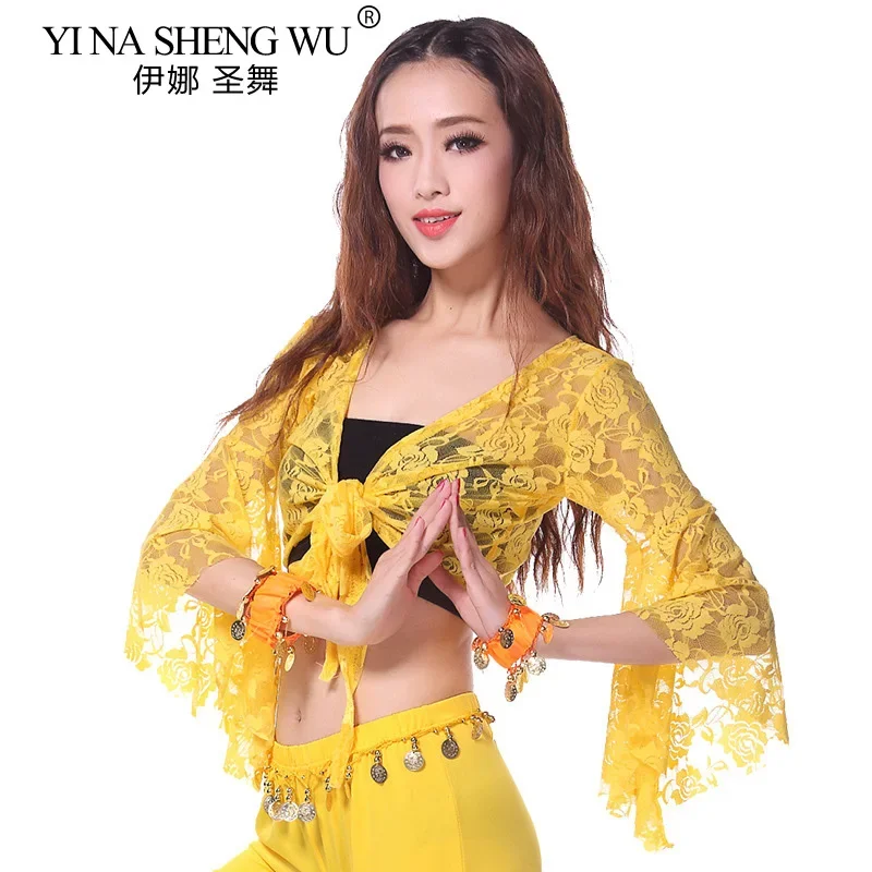 Women's Long Flare Sleeve Butterfly Lace Top Shrug Gymnastics Cover up Cardigan Sexy Belly Dance Class Costume