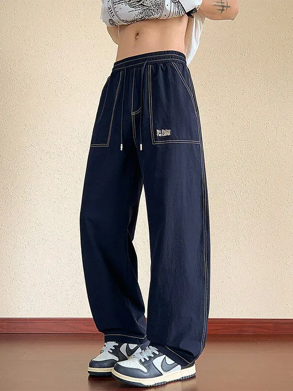 

Ice Silk Wide Leg Casual Pants Men's plus Size Loose Fit Summer Qui Dry Straight Tube Versatile Breathable Long Trousers