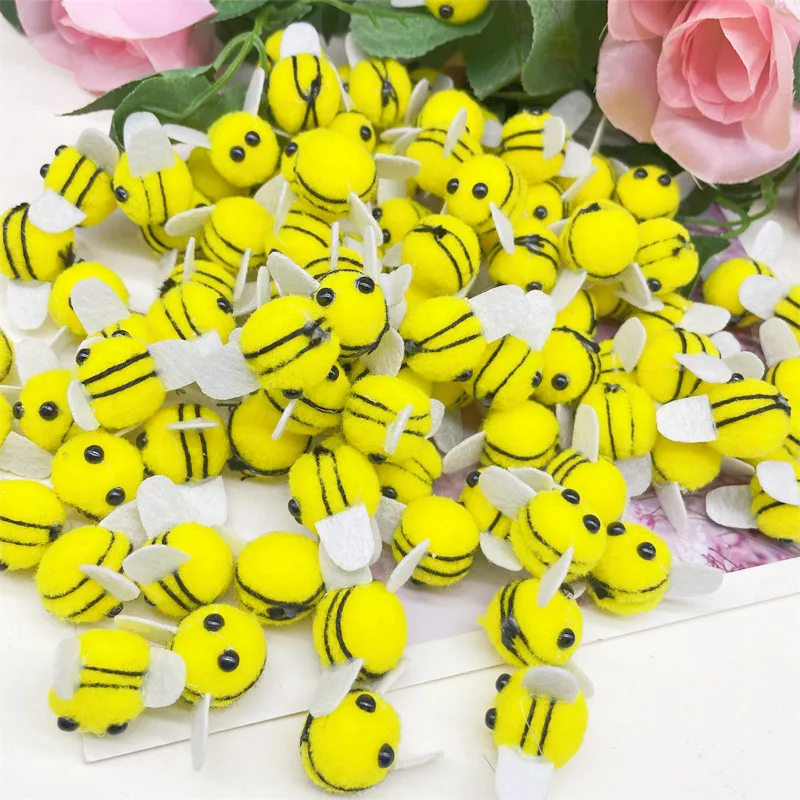 Wholesale 20*25mm Yellow Bee Pompom Kids Hair Pompoms Plush Balls Wedding Party Decor Fluffy DIY Scrapbook Toys Craft Supplies