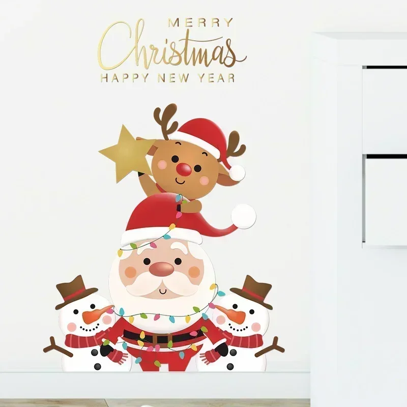 Christmas Series Style Party Decor Wall Sticker Santa Claus Elk Snowman Door Refrigerat Sticker Window Sticker Wall Oranments