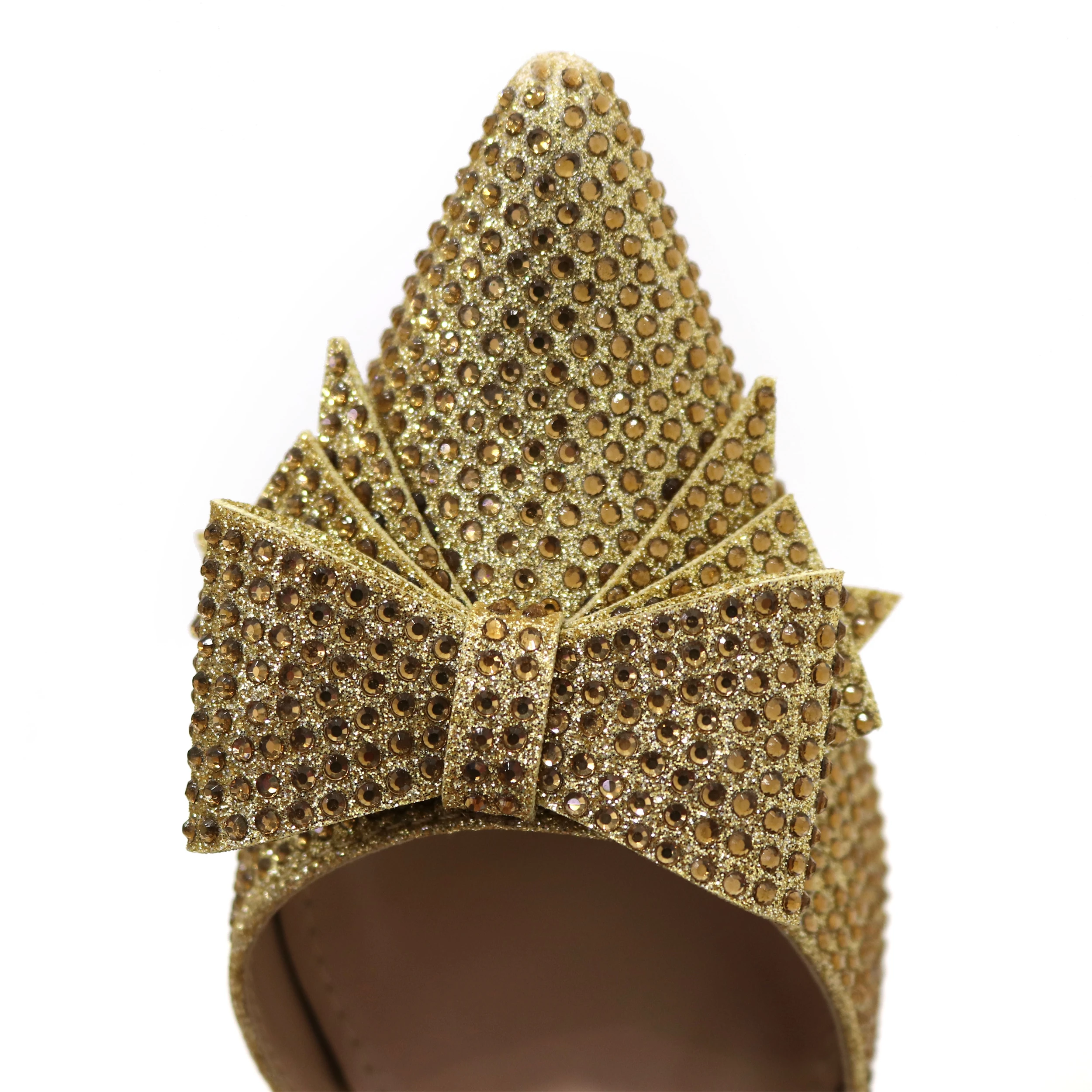 Venus Chan Bridal High Heels for Women 2023 Pointed Toe With Bows Gold Color Rhinestone Elegant Party Wedding Shoe and Bag Set