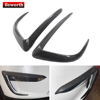 2PCS Front Fog Light Cover for Tesla Model Y 2023 Lamps Blade Trim Spoiler Wind Knife Bumper Carbon Fiber ABS Car Modification