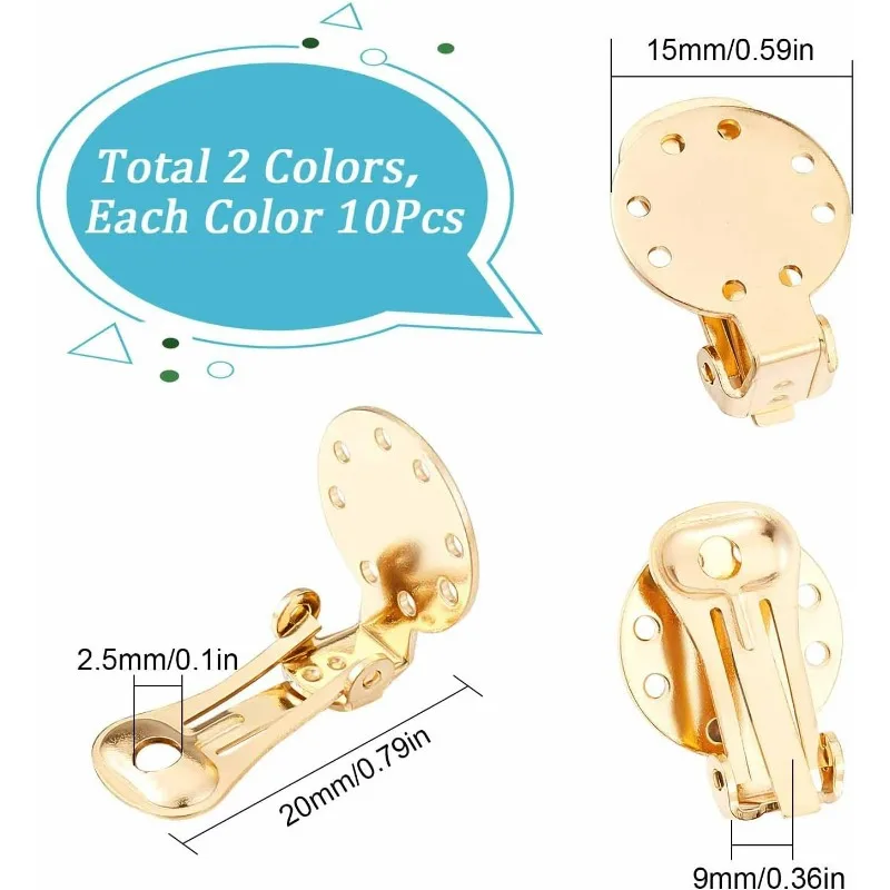 20Pcs 2 Colors Clip on Earrings Findings Round Flat Back Earring Clips Stainless Steel Earring Converters Non-Pierced Earring