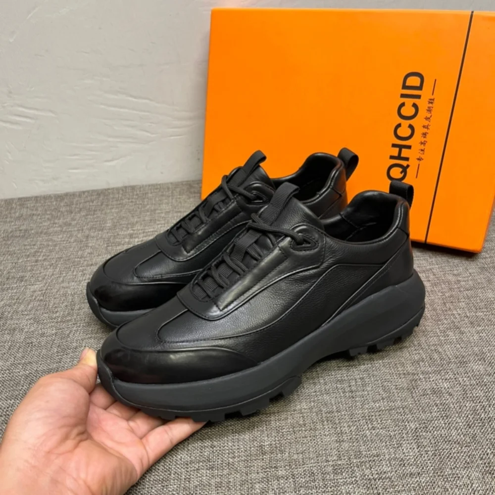 

New fashionable multi-purpose men's leather casual shoes. Thick-soled men's leather shoes. Men's casual shoe style.