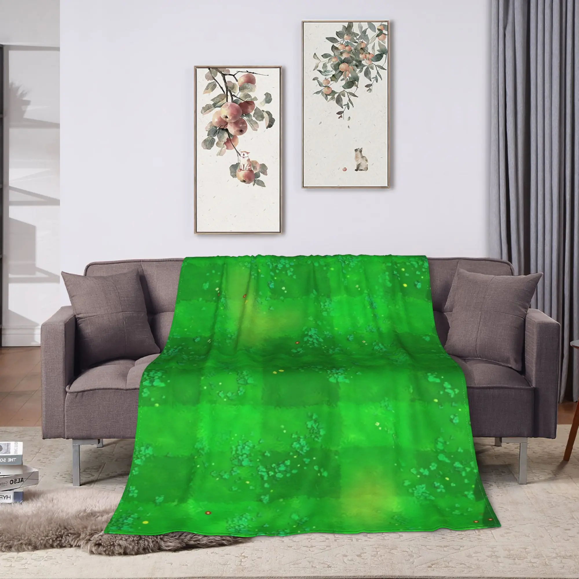 Grass Battlemat Grassland Land  Flannel Blanket  Soft Durable Bedding Throws for Living Room Airplane Bedspread Sofa Bed Cover