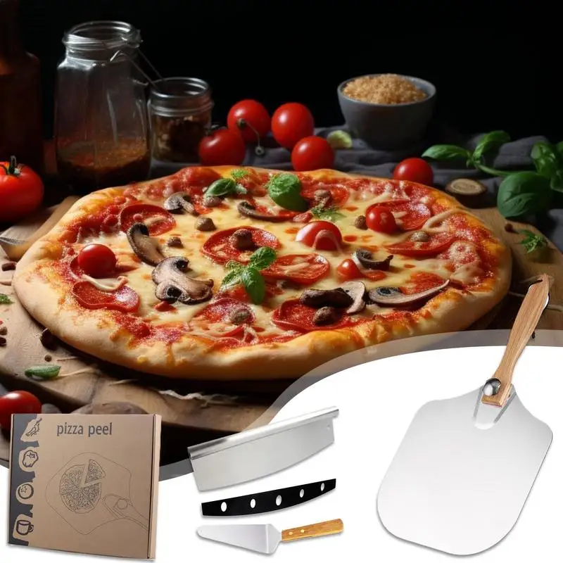 Pizza Cutter Tool Set Folding Handle Aluminum Pizza Slider Paddle And Pizza Cutter Rocker Pizza Serving Spatula Homemade Pizza