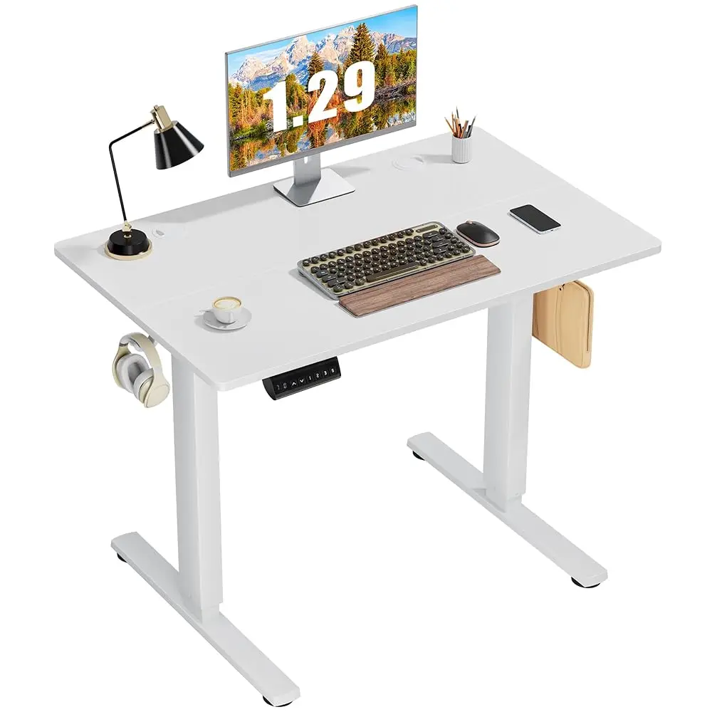 

Electric Adjustable Height Standing Desk - 40 X 24 H Sit To Stand Up Desk With Splice Board, Rising Home Office Computer Table