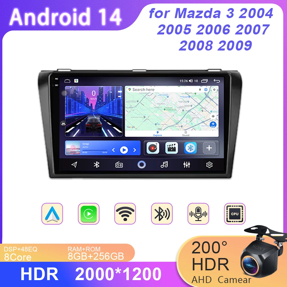 

Android 14 Car Radio Head Unit For Mazda 3 2004 2005 2006 2007 2008 2009 Multimedia Video Navigation GPS Player 4G WIFI No 2din