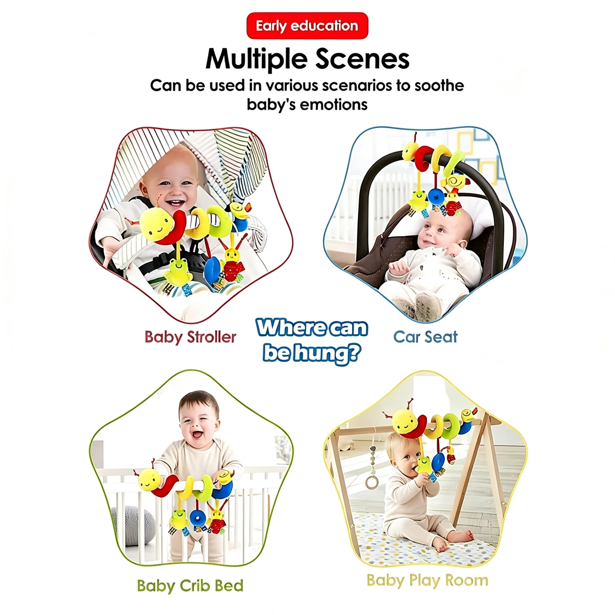 Caterpillar Baby-Kinderwagen-Spiralhängespielzeug für frühkindliches Lernen mit BB-Quietscher und Knisterpapier für Kinderbett, Autositz, Säuglinge 0-12 Monate – Detail 7