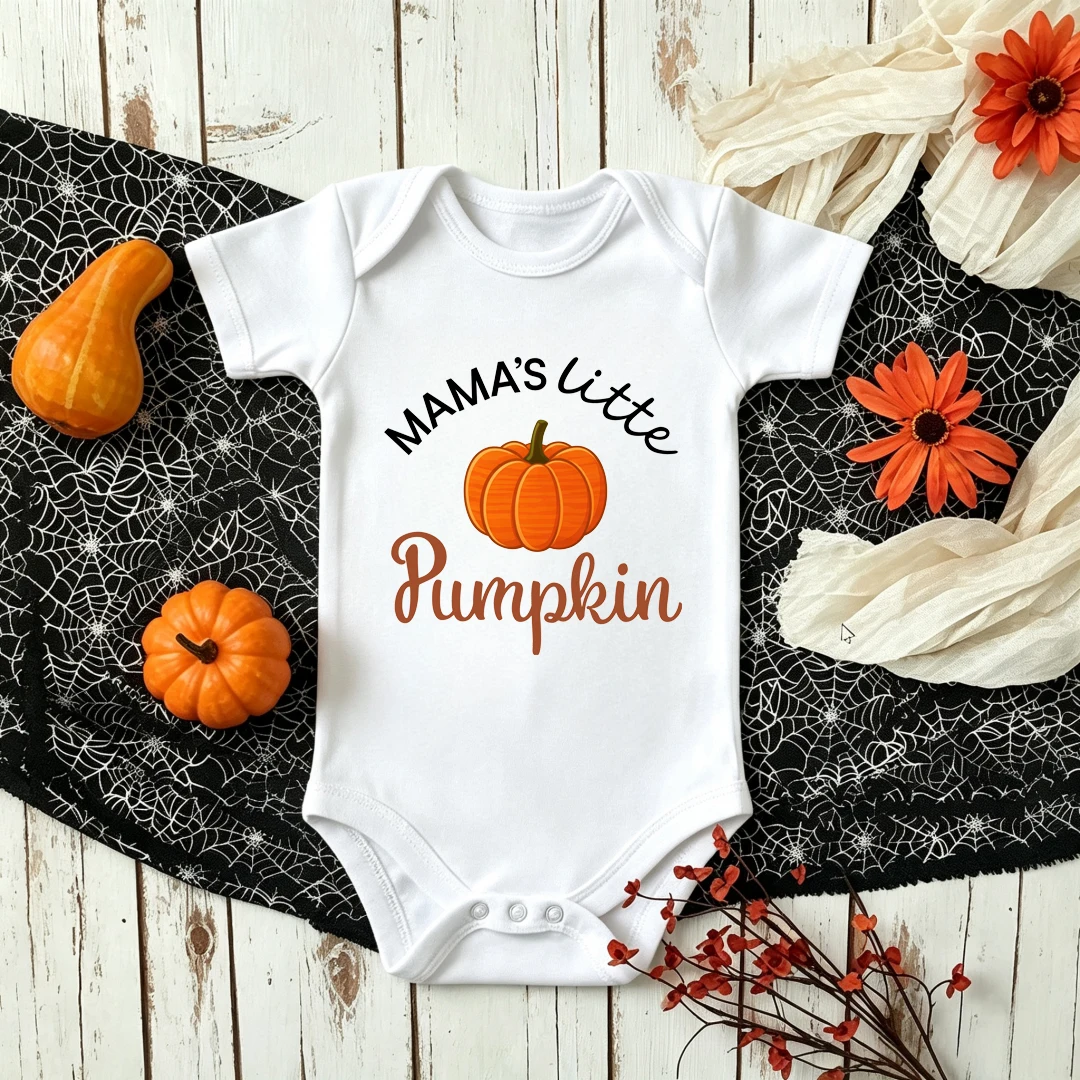 Mama's Little Pumpkin Print Baby Bodysuit Infant Short Sleeve Romper Halloween Fall Newborn Boy Girl Onesie Clothes