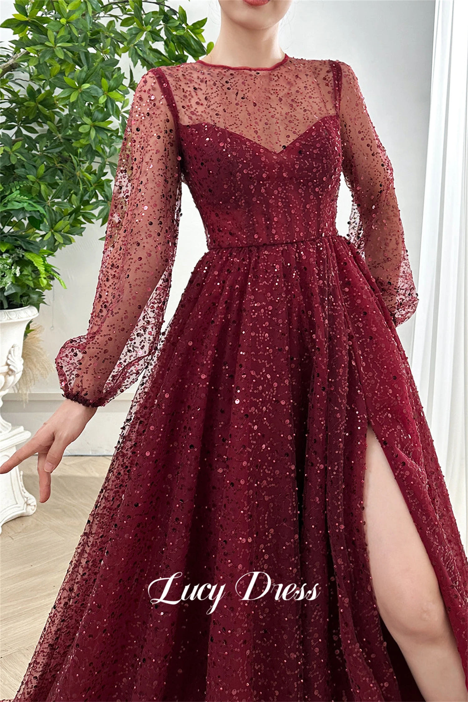 

Lucy Women Evening Dress Claret Bead Embroidery Fabric Grace Ball Gown Line A Bespoke Occasion Dresses Elegant Luxury Wedding