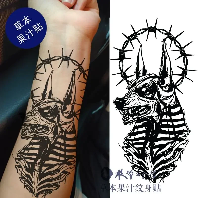 

Herbal Anubis Fake Tattoo for Woman Man Half Arm Punk Tattoo Waterproof Dog Art Temporary Tattoos Sticker Lasting Stickers