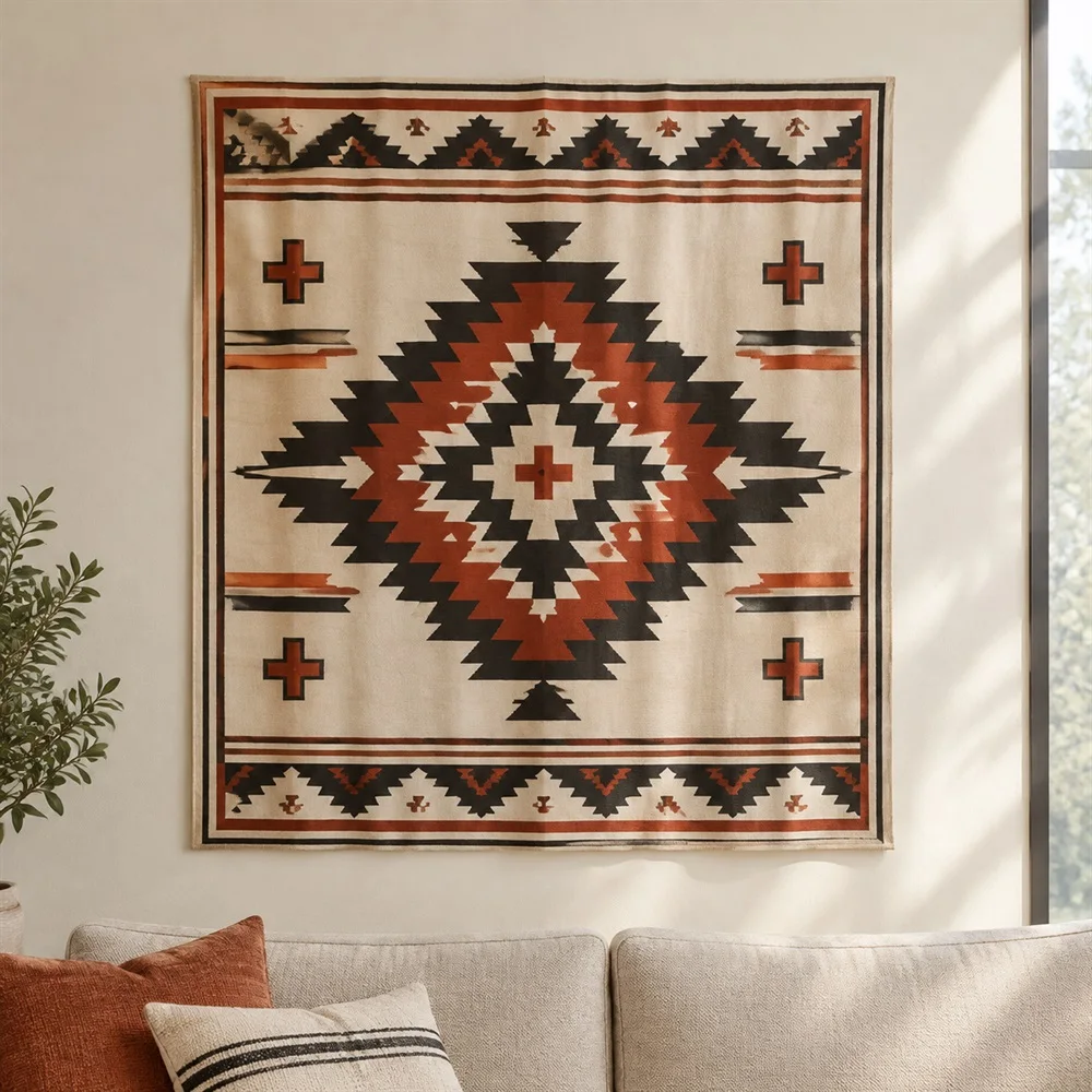 VIKAMA Southwestern Navajo Tapestry Wall Hanging, Aztec Geometric Wall Art, Tribal Decor for Living Room Bedroom Entryway Dorm
