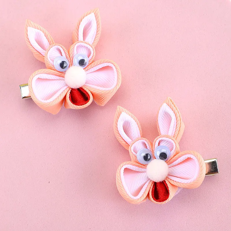 2Pcs Lovely Rabbit Hair Clip For Kids Pink Ribbon Bunny Ears Hair Clips Girls Barrettes Headwear Korea Simple Hair Accessories image 6