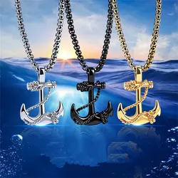 Wu's 2022 Double Sword Pirate Titanium Steel Necklace Retro Halloween Skull Ghost Head Anchor Necklace Imitation Turquoise Ancho