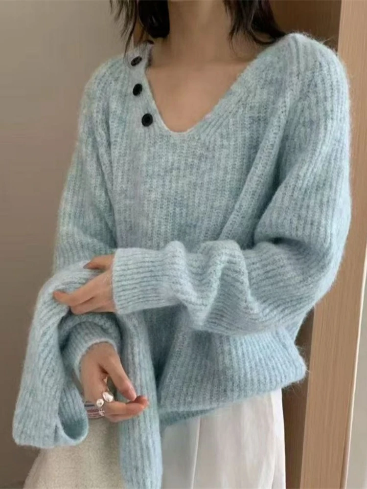 Koreaanse Fashion Design Sjaal Kraag Trui Dames Herfst Winter Nieuwe Gebreide Trui Jas Dames Losse Luie Stijl Zacht Wasachtig