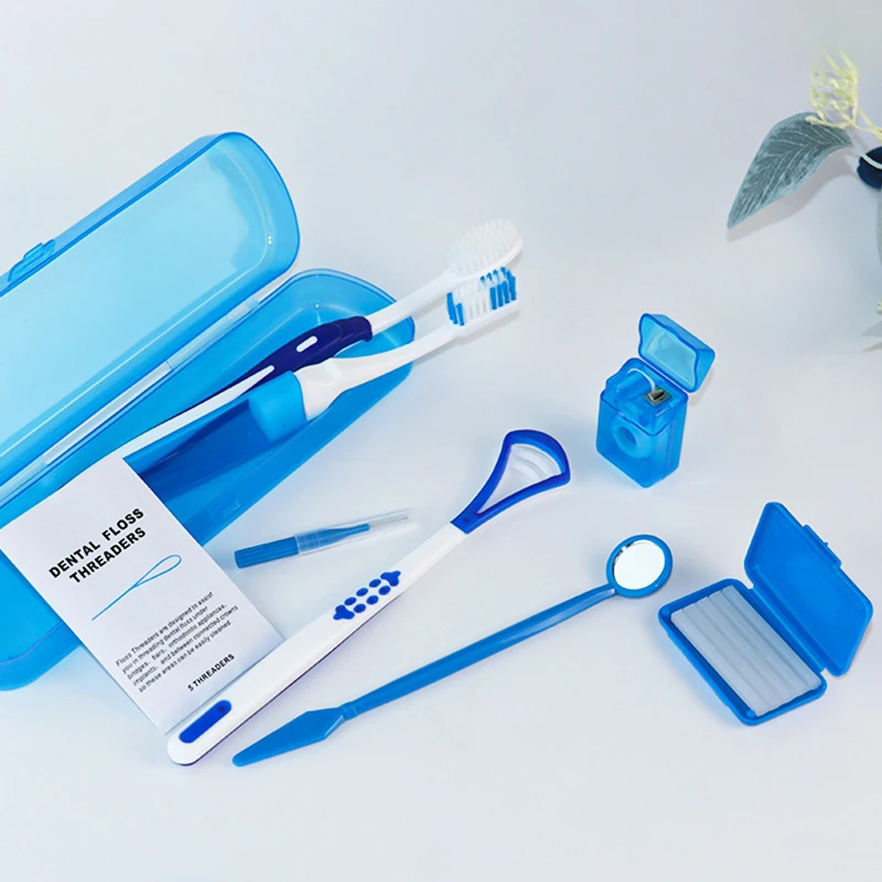 【AD】8pcs/set Dental Care Brush Kit Portable Dental Wax Teeth Cleaning Tool Mesh Bag Foldable Interdental Brush Floss Thread Wax