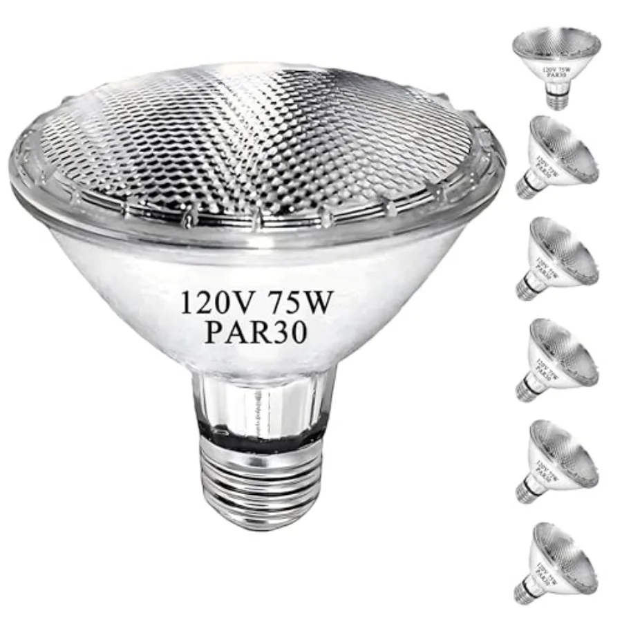 Par30 75W Short Neck Halogen Flood Light Bulbs, E26 Medium Base, 2700K Warm Lighting, 120V, Long Lasting Life High Output Refle