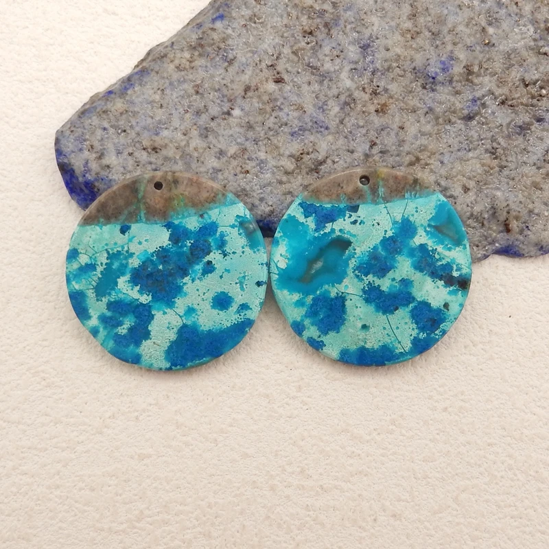 Handmade Natural Stone Chrysocolla Round Earring Bead DIY Making Jewelry Finding 30x3mm 10g