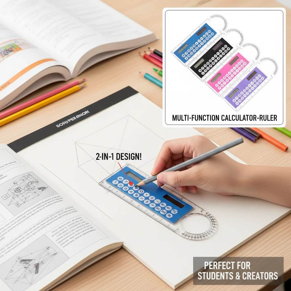 Mini 8-Digit Solar-Powered Calculator Magnifying Glass Ultra-Thin Portable Student Stationery Gift Computer Scale