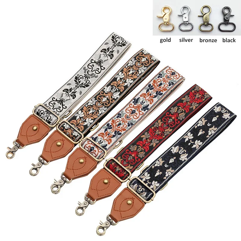 Retro Flower Bag Shoulder Strap Single Shoulder Oblique Span Adjustable Replacement Long Shoulder Strap PU Leather Bag Strap