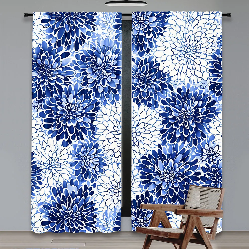 2Pcs Floral Curtain Modern Floral Ornate Petals Flourish Traditional Springtime Garden Leaves Suitable For Living Room Bedroom