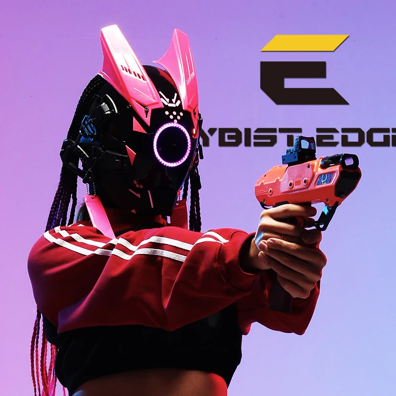 

CyberPunk Mask Night City Festival Samurai Circular Purple LED Cosplay ACG SCI-FI Helmet With Hair Halloween Gifts For Adults