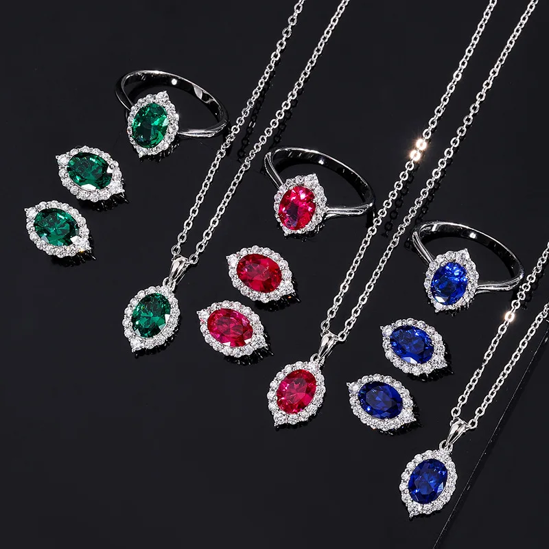 

New Jewelry S925 Sterling Silver Set with Gemstone Small Pigeon Egg Pendant Main Stone 6*8