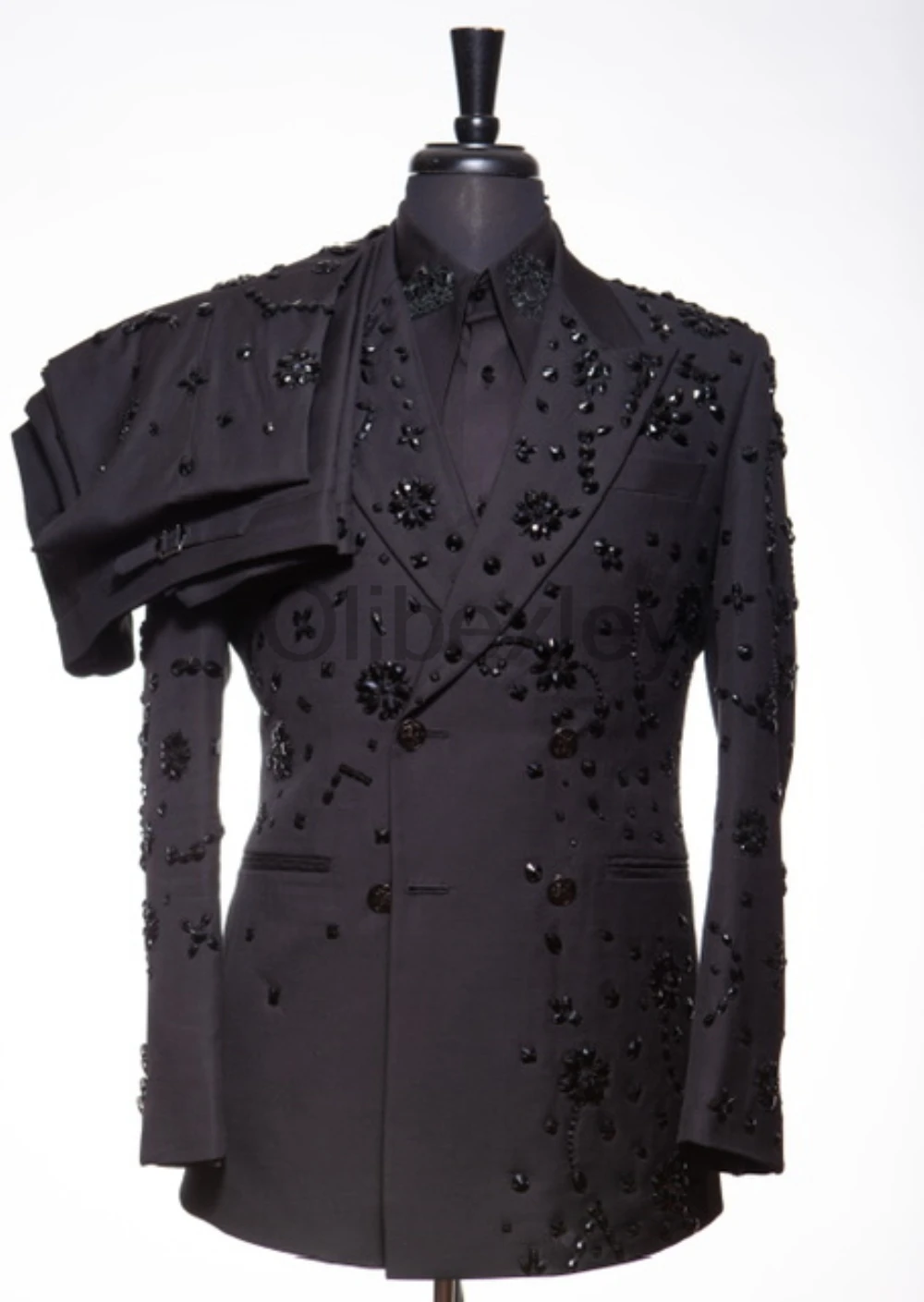 Olibexley Luxury Beaded Crystals Groom Wedding Tuxedos Men Suits Ropa Hombre Double Breasted Male Party Blazer Customized S351