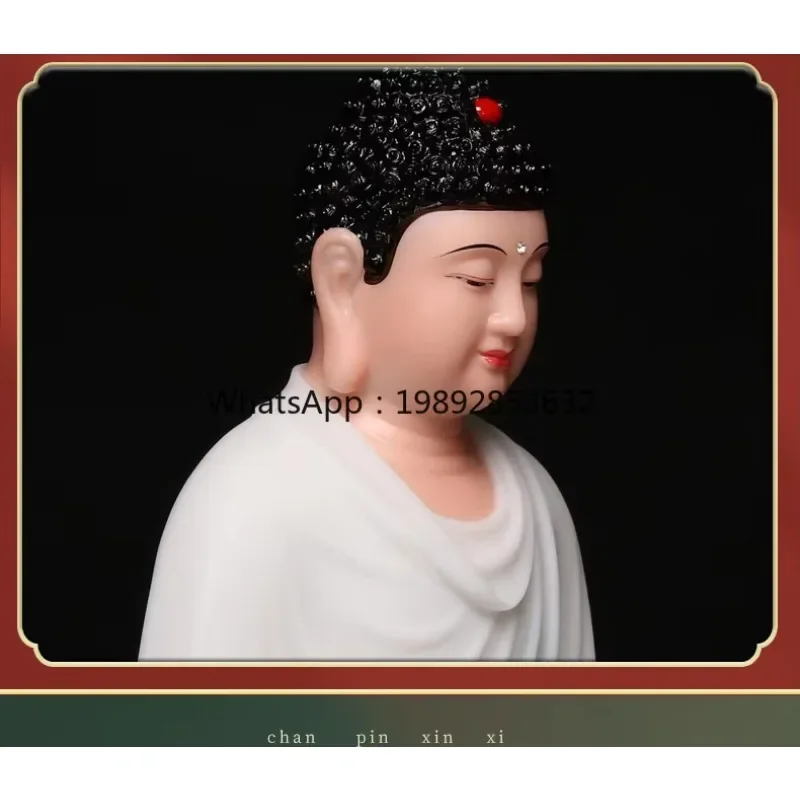 X-11 Buddha Statue Shakyamuni Buddha Three Treasures Buddha White Jade Stone Carving Home Decoration