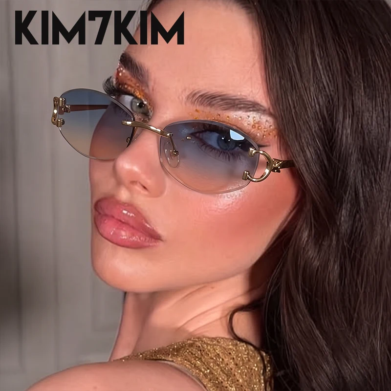 Y2K Punk Rimless Leopard Head Sunglasses Women 2026 Luxury Designer Vintage Polygon Gradient Frameless Sun Glasses Trendy Shades