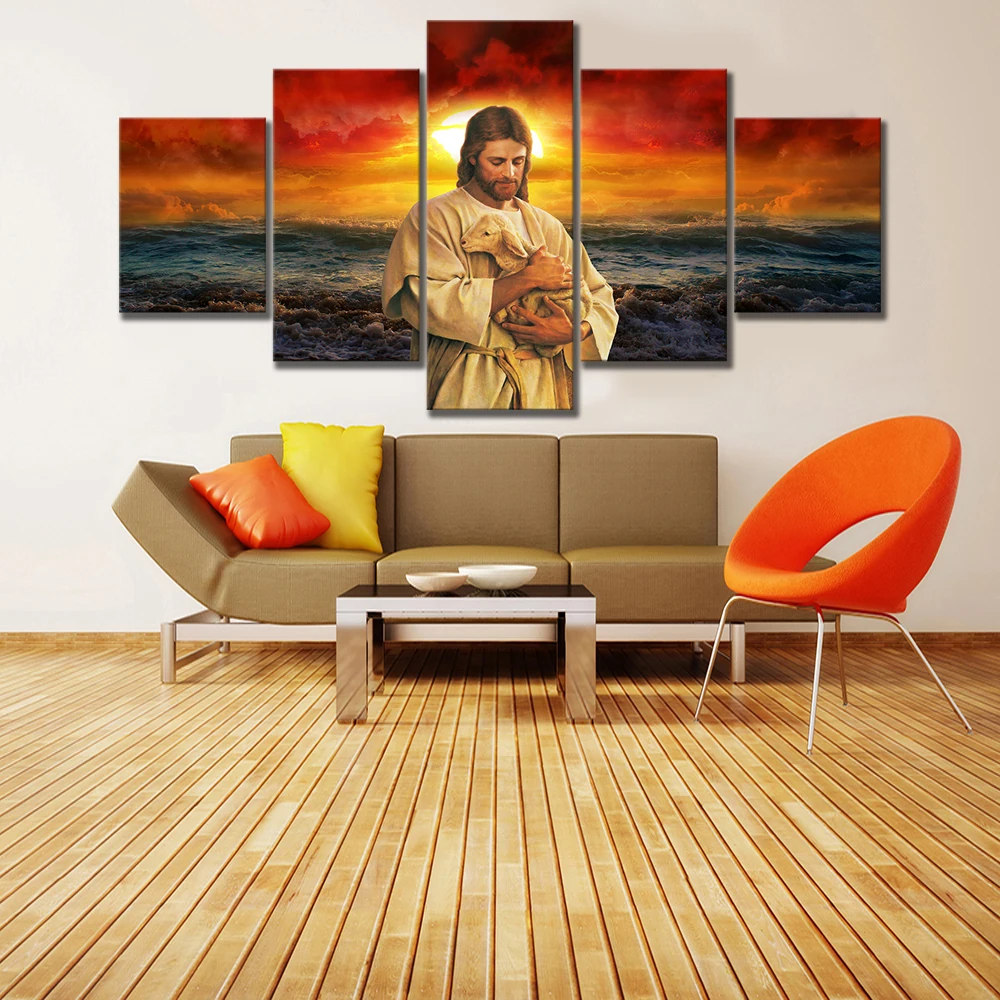 5 Pieces Home Decor Canvas Religious Jesus Poster Modern Print Paintings Building Wall Artwork Modular Picture For Living Room