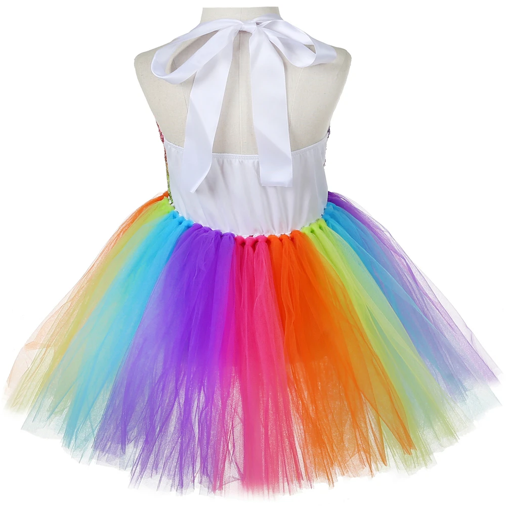 Girls Unicorn Dress LED Light Up Rainbow Sequins Birthday Party Princess Tutu Dress Christmas Halloween Costume for Kids Clothes