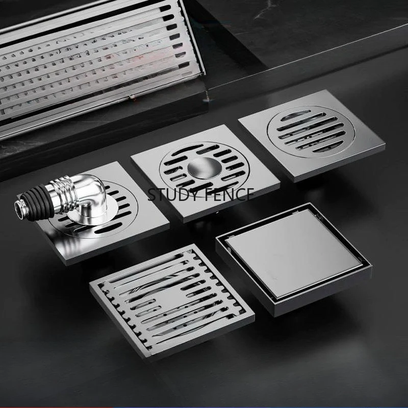 

1pc 304 Stainless Steel Floor Drain, Toilet Odor Proof Floor Drain, Grey Kitchen Floor Drain, Square Metal Drains Hardware