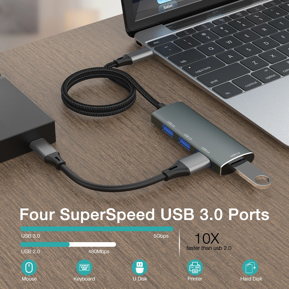 USB 3.0 USB C HUB 4 Ports High Speed Multi Splitter Adapter for Lenovo Macbook Pro Xiaomi Laptops Computer PC Accessories