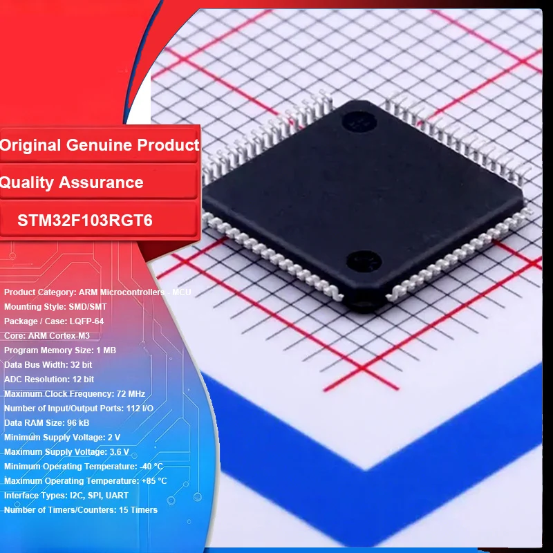 STM32F103RGT6 Original New Microcontroller MCU  LQFP-64 ARM Cortex-M3 32 Bit 72 MHz Integrated Circuit IC Chip for PCB Board DIY