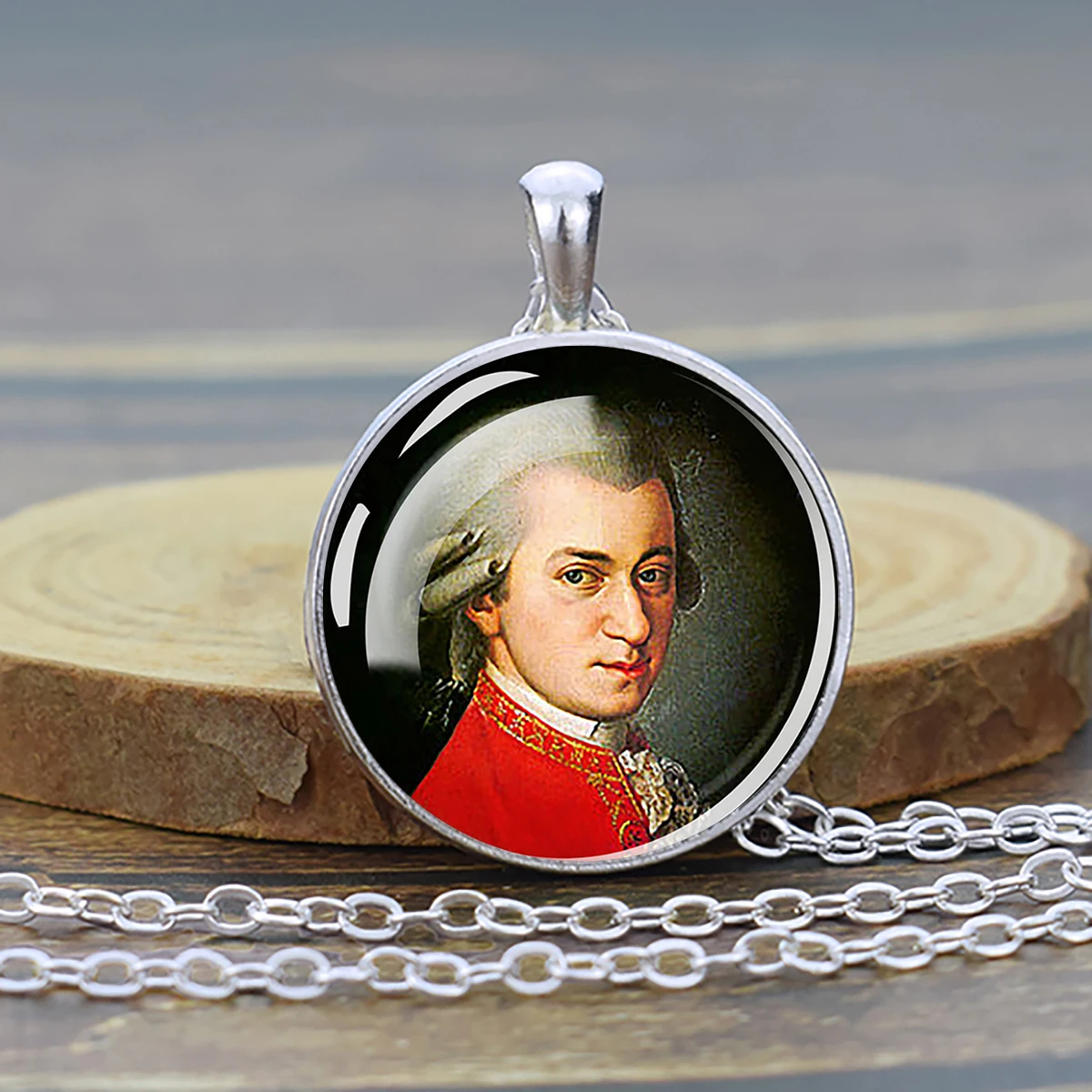 Mozart Composer Portrait Glass Pendant Necklace Classical Music Lover Gift