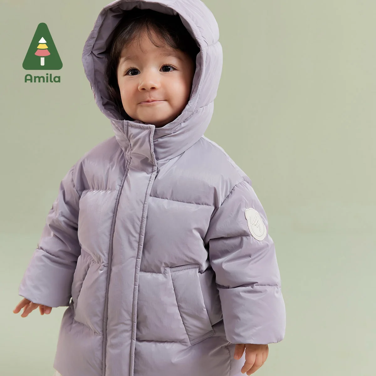 Amila Baby Children Down Jacket 2024 Winter New Multicolour Hooded Fleecing Shiny Fabric Windproof Cuffs   Baby Clothing