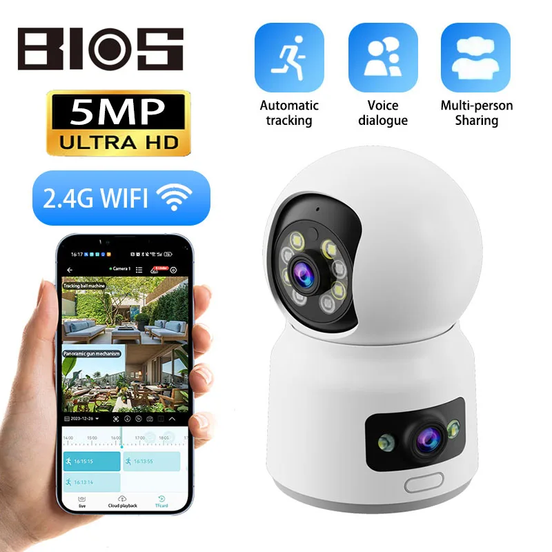 BIOS 5 MP Indoor Surveillance Camera Wifi Smart Security Cam，360° Pan & Tilt，One-touch Call Feature，Night Vision，Baby Monitor