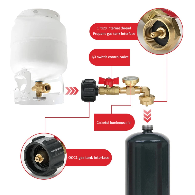 Adaptador de repuesto de propano QCC1 con medidor y válvula de Control de encendido y apagado, adaptador de propano para parrilla de Camping, botella rellena de 1LB