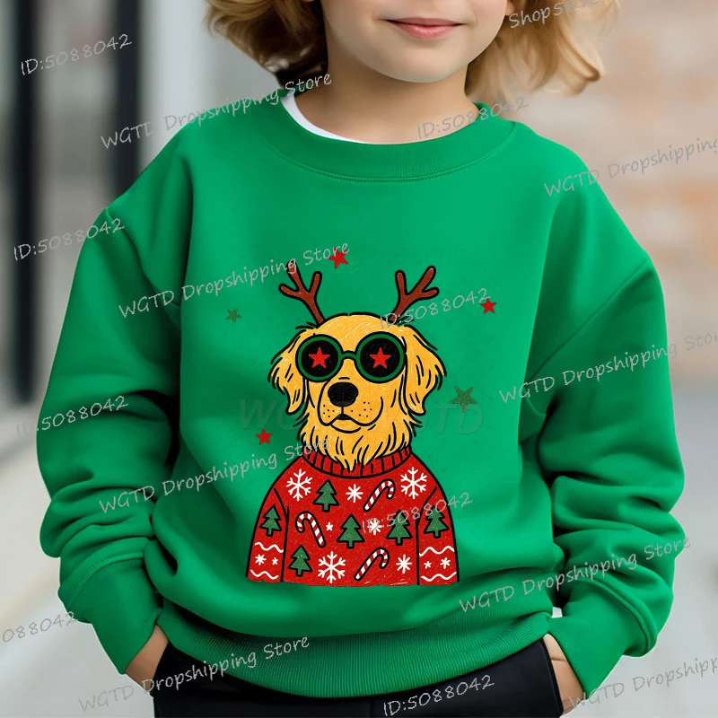 

Fashion Golden Retriever Christmas Sweatshirts Cartoon Long Sleeve Dog Lover Xams Gifts Tops Boys Girls Merry Christmas Pullover