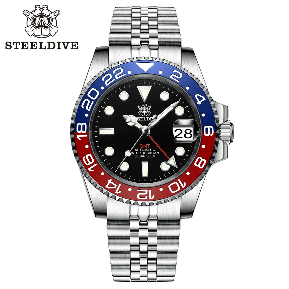 STEELDIVE GMT Watch SD1993 V2 NH34 Automatic Movement Super Luminous 300M Waterproof Stainless Steel Luxury 41mm Men Dive Watch