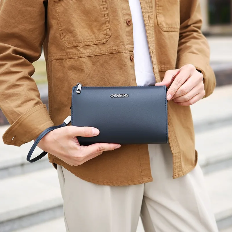New Men's Clutch Bag Handbag Soft Leather Long Zipper Wallet 6-Card Coin Wallet Mobile Phone Bag Wrist Bag Pochette Uomo 클러치