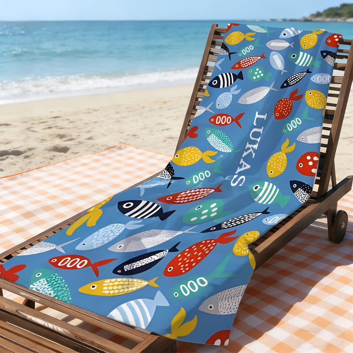 Custom Cartoon Fish Beach Towel Personalized Name Sea Creatures 160x80cm Microfiber Bath Towels All Season Soft Absorbent Blanke