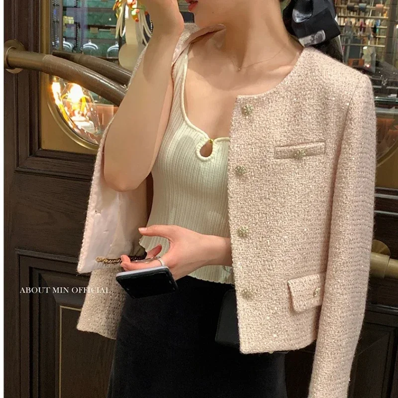 Small Fragrance Runway Fall Winter French Tweed Wool Sweet Pink Jackets Coat Women\'s Chic High End Female Outerwear Suit