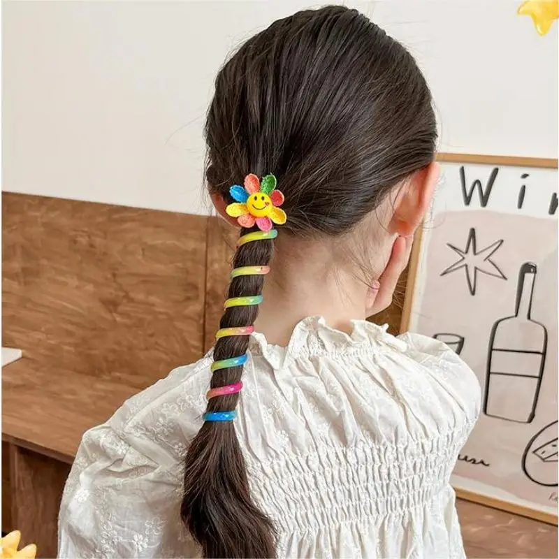 Colorful Telephone Wire Hair Bands for Kids Jelly Colored Ponytail Loose Hair Hoop Kids Hair Bundles and Accessories