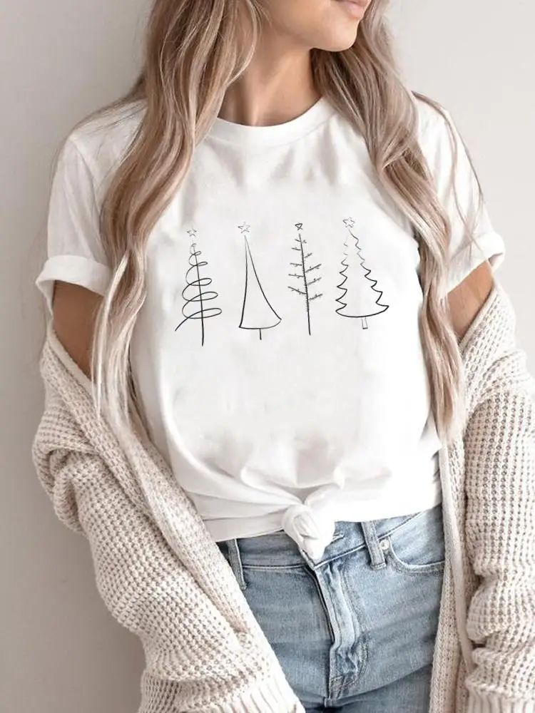 Tree Star Lovely 90S Trend Merry Christmas Women Holiday Shirt Clothing Fashion 2025New Year T-Shirts Print T Top Graphic Tee