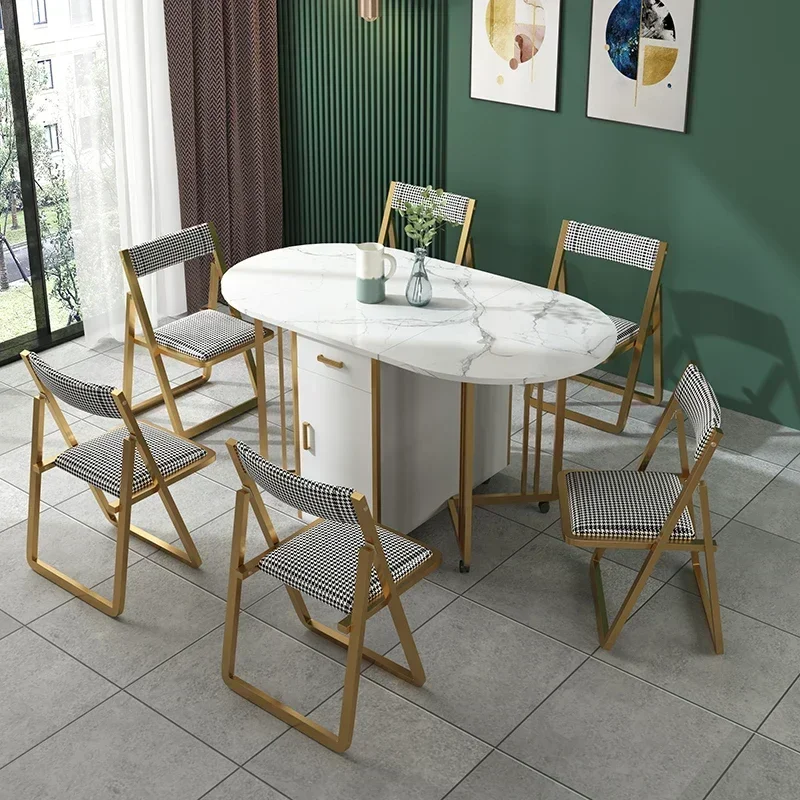 

movable Light luxury slate folding dining table and chairs, household telescopic table, multi-functional dining table